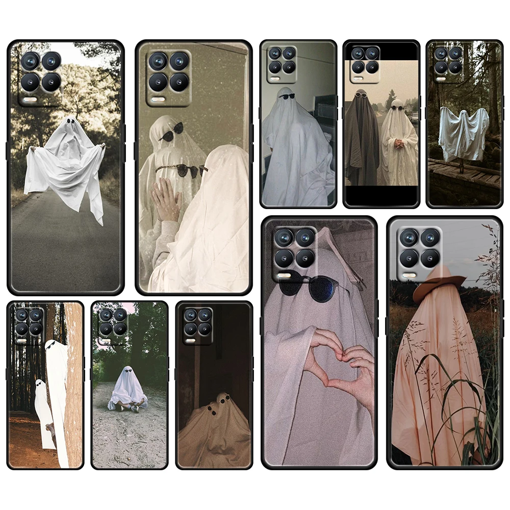 

Cute funny ghost For OPPO Realme Narzo 30 20 8 8i 7 6 5 3 2 Pro Global 5G Soft TPU Silicone Black Phone Case Cover