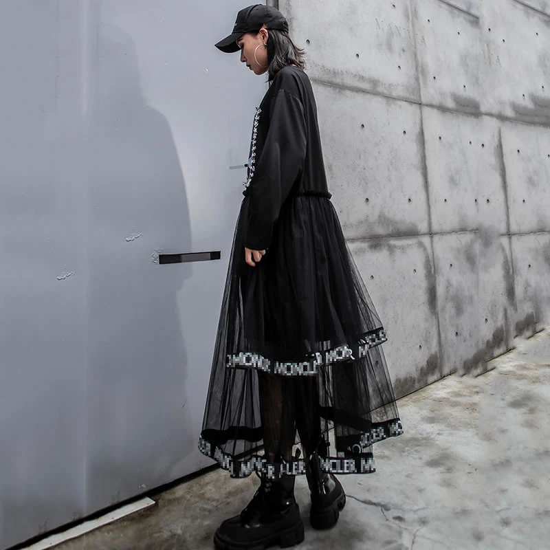 Женское свободное платье с круглым вырезом и длинным рукавом | Женская одежда