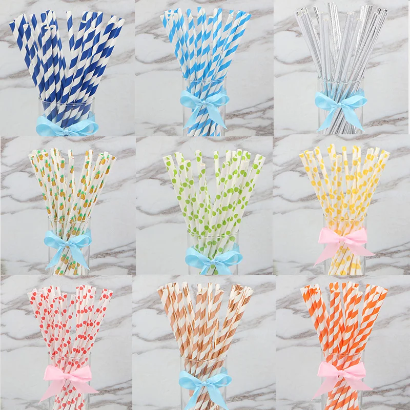 25 шт. бумажная соломинка для питья с фруктовым узором вечерние летние полосатые