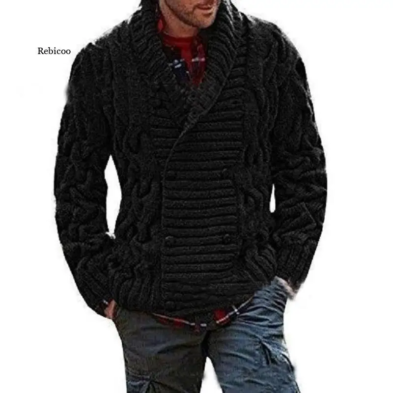 

Autumn and Winter Men's Sweater Jacket Thick Twisted Sweater Jacket Casual Warm Knitted Double-Breasted Sweater Men's Cardigan S