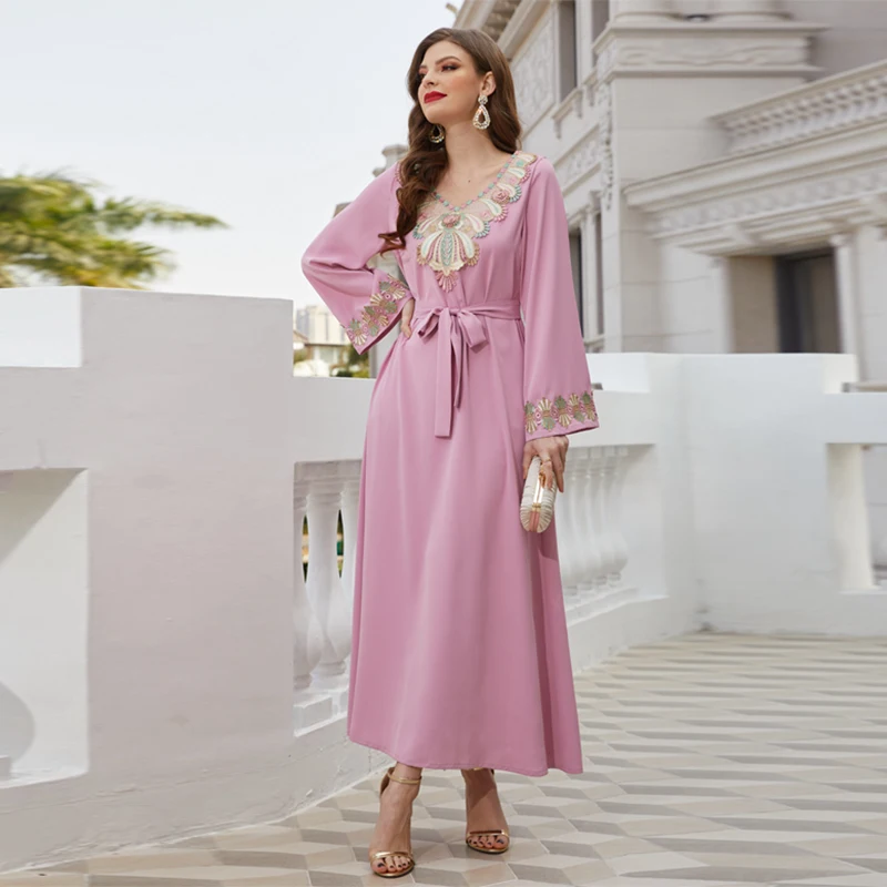 

Ramadan Eid Abaya Dubai Hand Made Sequined Beading Muslim Dress Vetement Femme Musulman Islam Abayas Women Vestidos Robe Longue