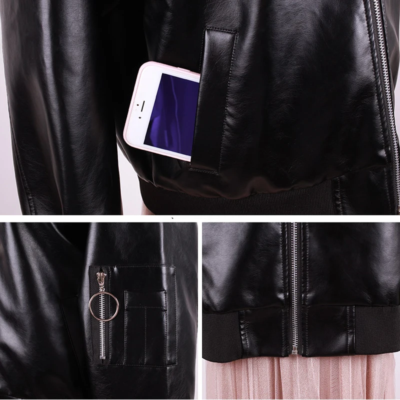 Women Bomber Jacket Faux Leather Jacket Fashion Long Sleeve Autumn Outerwear Coat Female Loose Zipper Streetwear