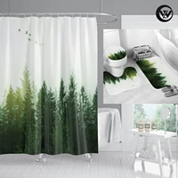 washable shower curtain anti slip bath mat set creative water drop mountain peak landscape bathtub curtain liner toilet rugs