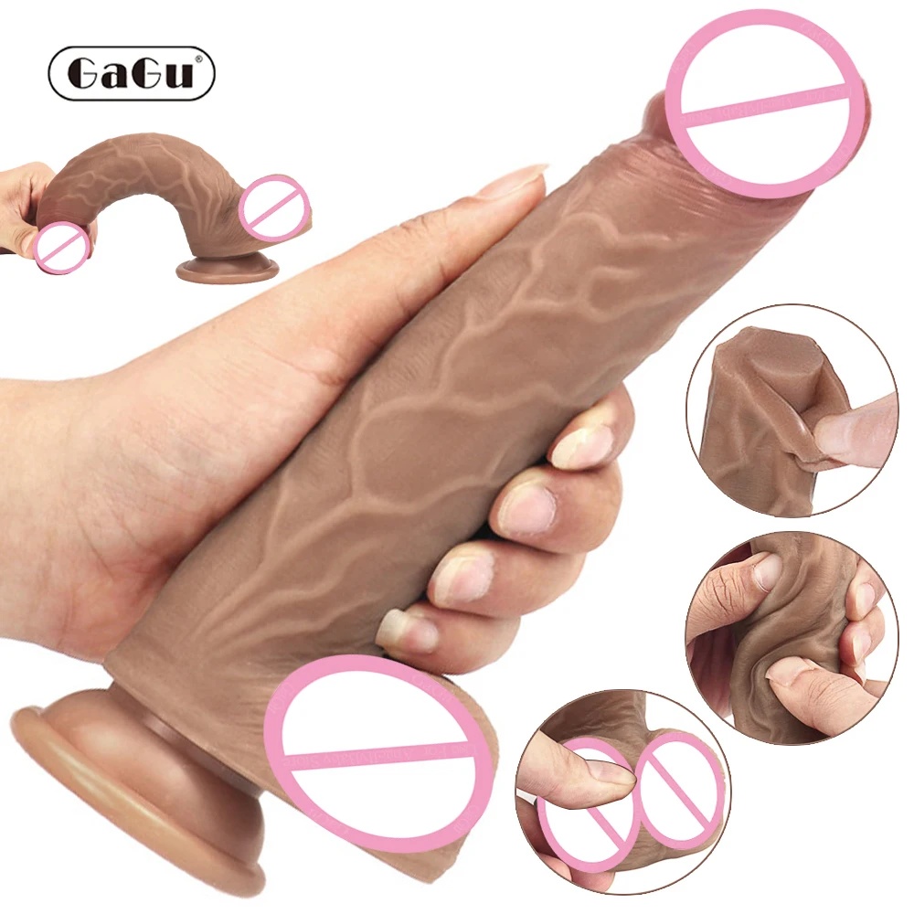Мягкий жидкий силиконовый фаллоимитатор GaGu реалистичный с присоской большой