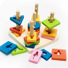 Baby Wooden Toys Materials Educational Geometry 5 Pillar Matching Color Shape Toy | Magic