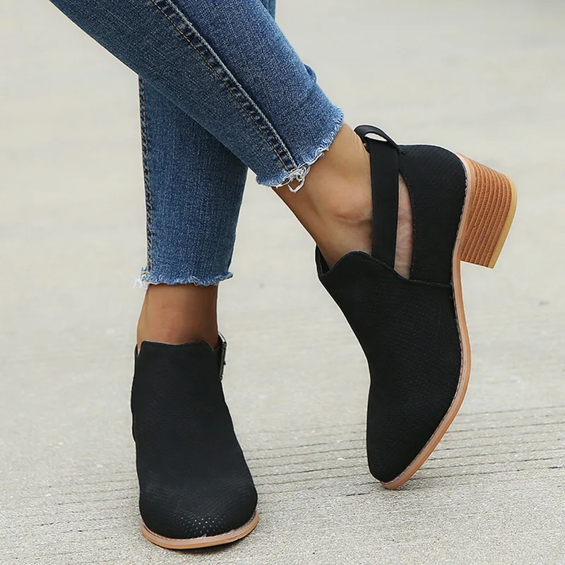 LITTHING Winter Womens Boots Casual Ladies Shoes Suede Leather Buckle High Heeled Zipper Snow For Femme | Обувь