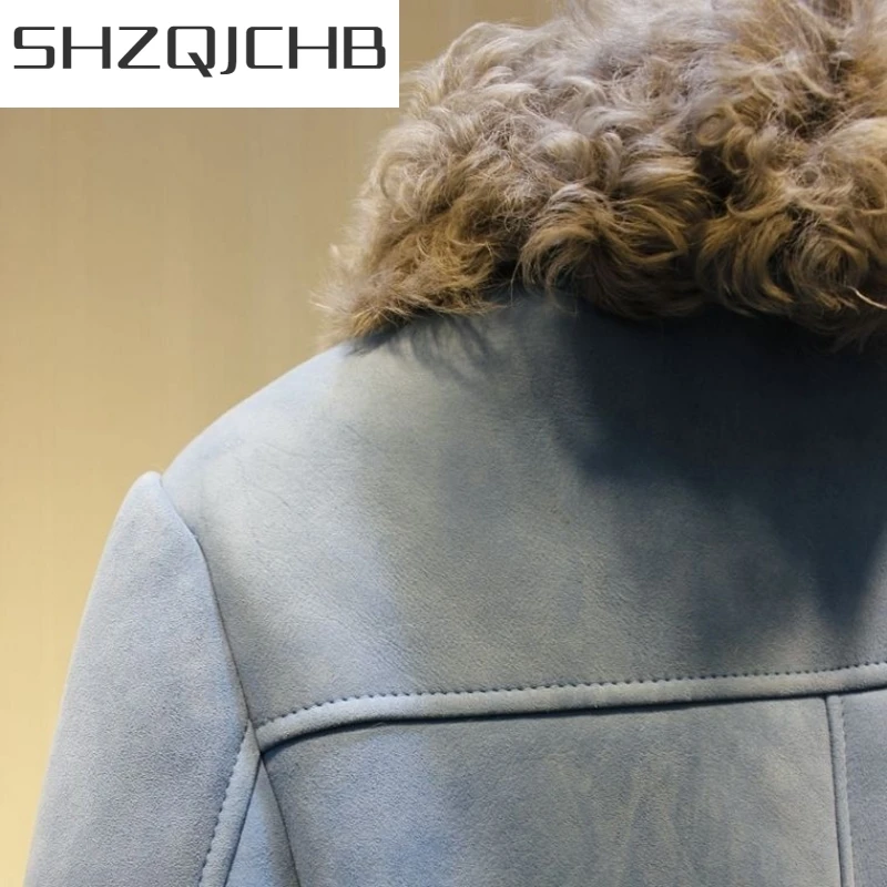 

JCHB 2021 Top Quality Double-Faced Fur Biker Jackets Women Luxury Real Sheep Fur Coat Female Winter Warm Fashion Vintage Zipper