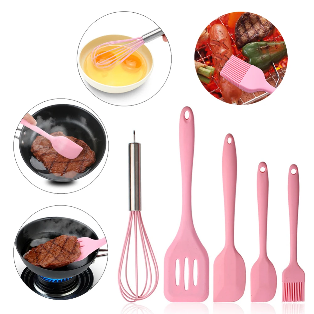 

5/6pcs Silicone Beater Shovel Spoon Spatula Oil Brush Whisk Mixer Non-stick Silicone Cookware Set Baking Tool Set Kitchen