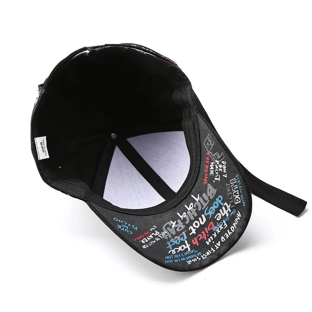 

New Unisex Women Men Hats Adjustable Black White Color Printing Graffiti All-matching Baseball Cap For Male Female