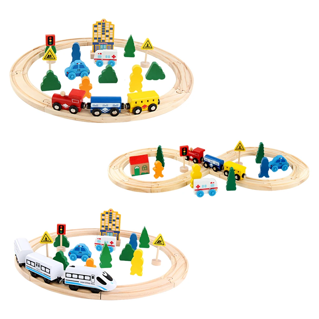 

Wooden Train Track Set Toy Wood Railway Vehicle Accessories Toys