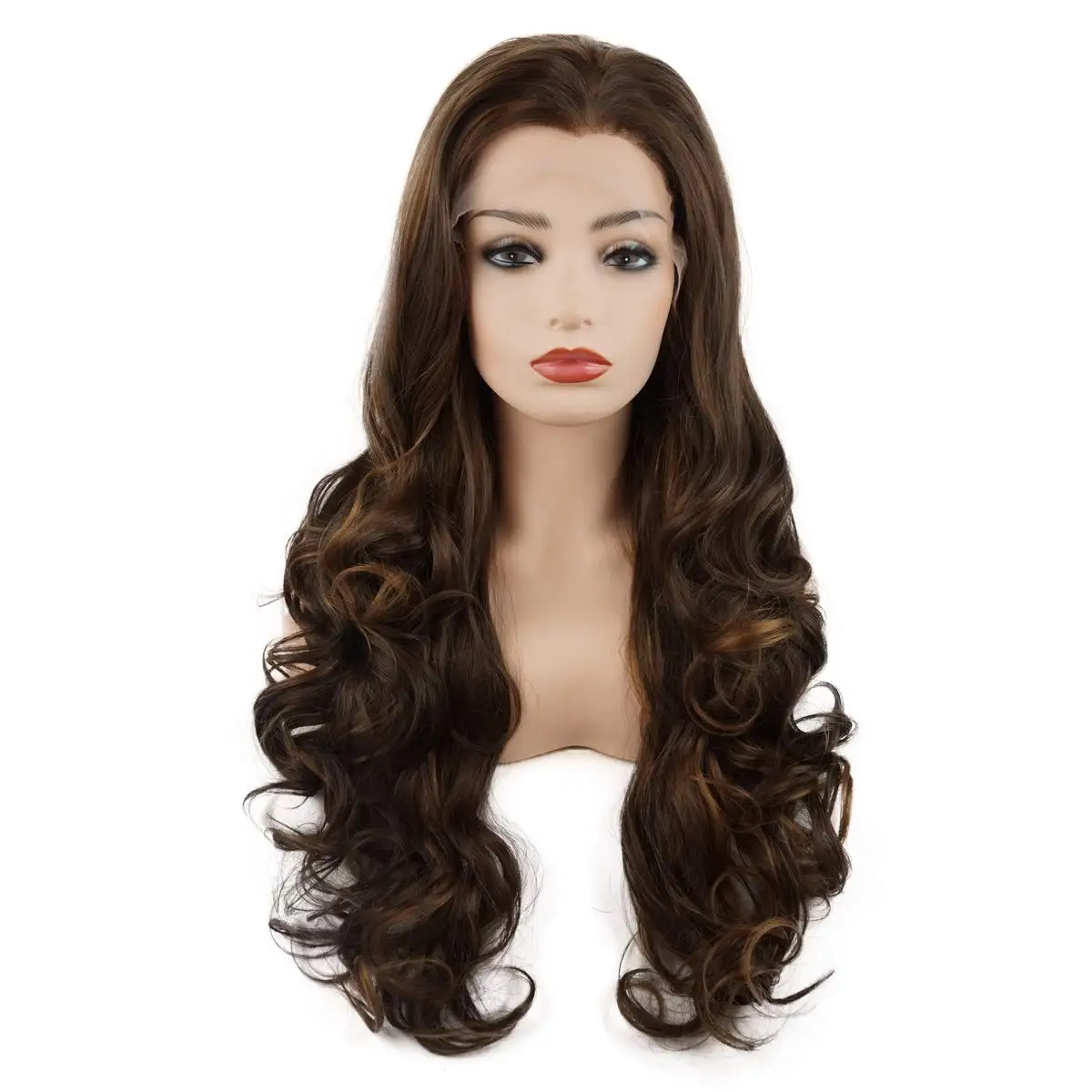 

Jeelion Hair Wavy Long 26inch Brown Blonde Mix Half Hand Tied Heavy Density Realistic Synthetic Lace Front Wigs