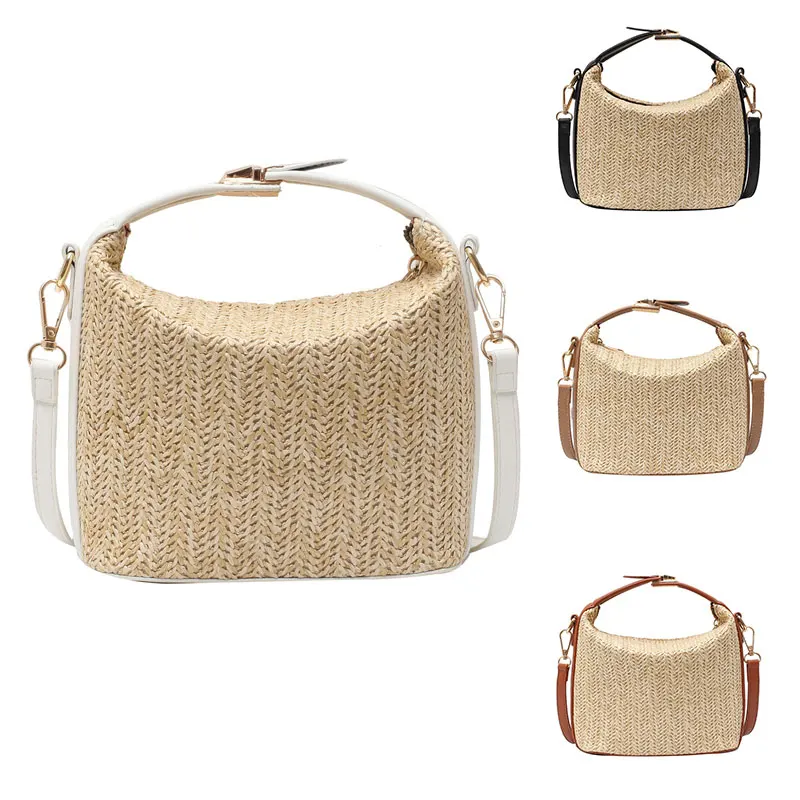 

Ladies Fashion Straw Messenger Bag Knitting Summer Purse and Handbag All-Match Bucket Small Square Bag