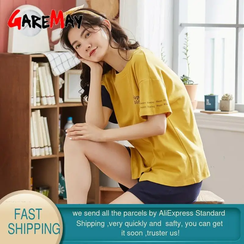 Пижама Garemay с хлопковыми шортами и рукавом одежда для сна повседневный комплект