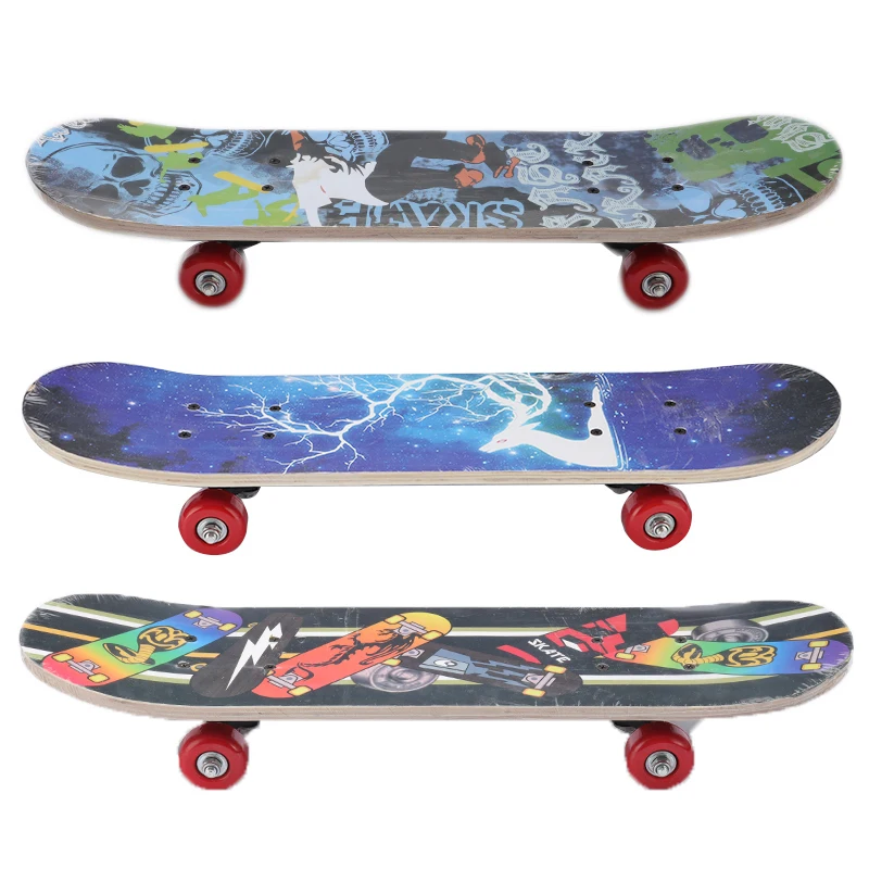 

22 Inch Kids Double Rocker Skateboard Cartoon Four-Wheel Skate Board Marple Longboard for Boy Girl Child Outdoor Skatboarding