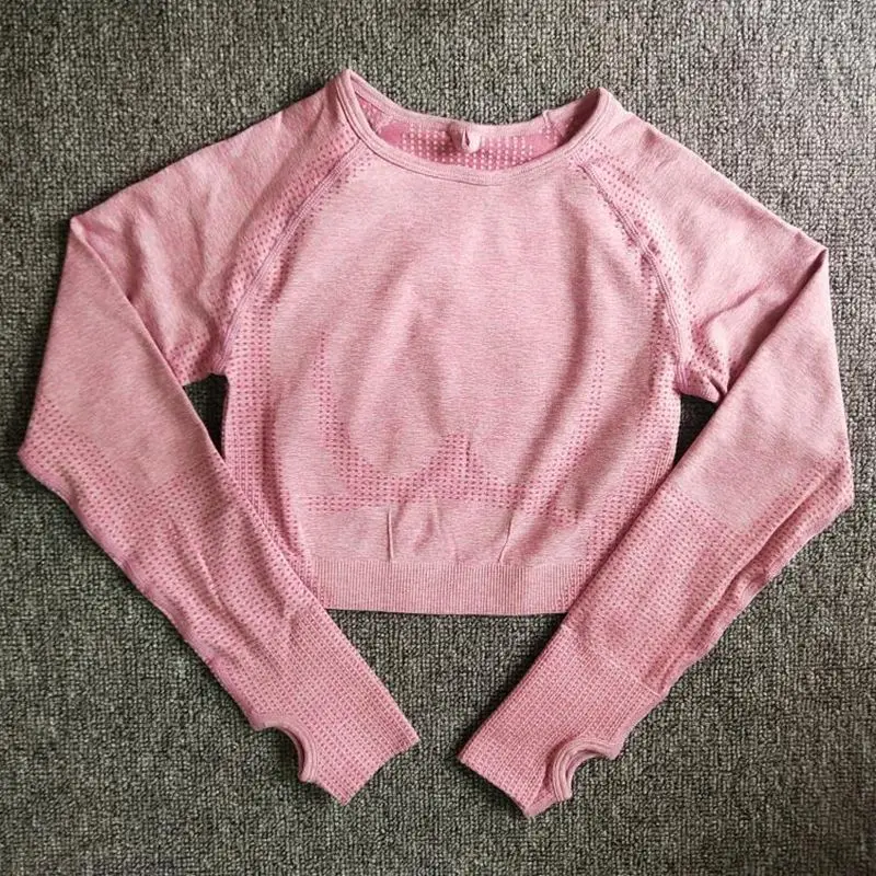 Женская Спортивная одежда для фитнеса бесшовная укороченная футболка с длинным