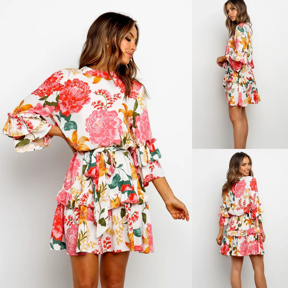 

Women Butterfly Print Tie Front Long Sleeve Dress Fashion Thin Chic Straight Mini Dress Slim Ladies Elegant Dress Fall Vestidos