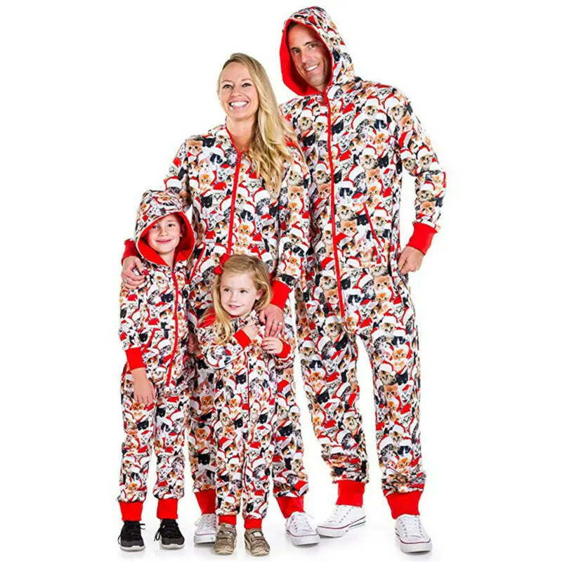 Новинка 2020 года Семейный комплект рождественских пижам с капюшоном и рисунком