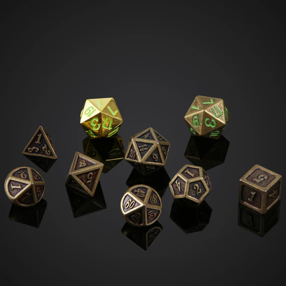 

All kinds of metal solid dice, D20 dice, DND polyhedron dice, D&D cube dice, RPG dice set
