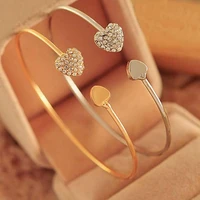 fashion full diamond heart shaped full diamond peach bracelet open gold plated love bracelet double heart women bracelet