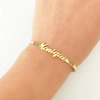 custom name bangle stainless steel adjustable personalized name nameplate bracelet jewelry for women birthday gift