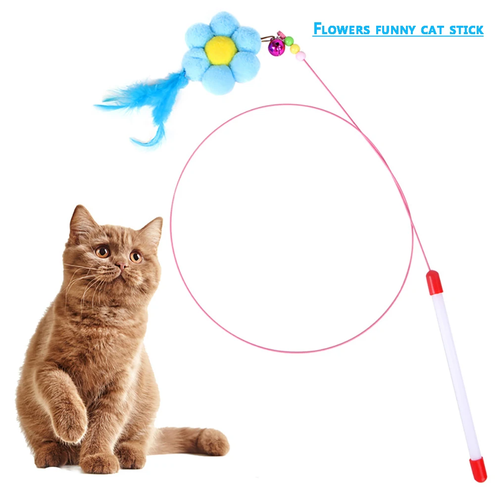 

Funny Cat Stick Cat Toy Cat Teaser Turkey Feather Interactive Stick Bell Flower Hairball Wire Color Funny Cat Rod