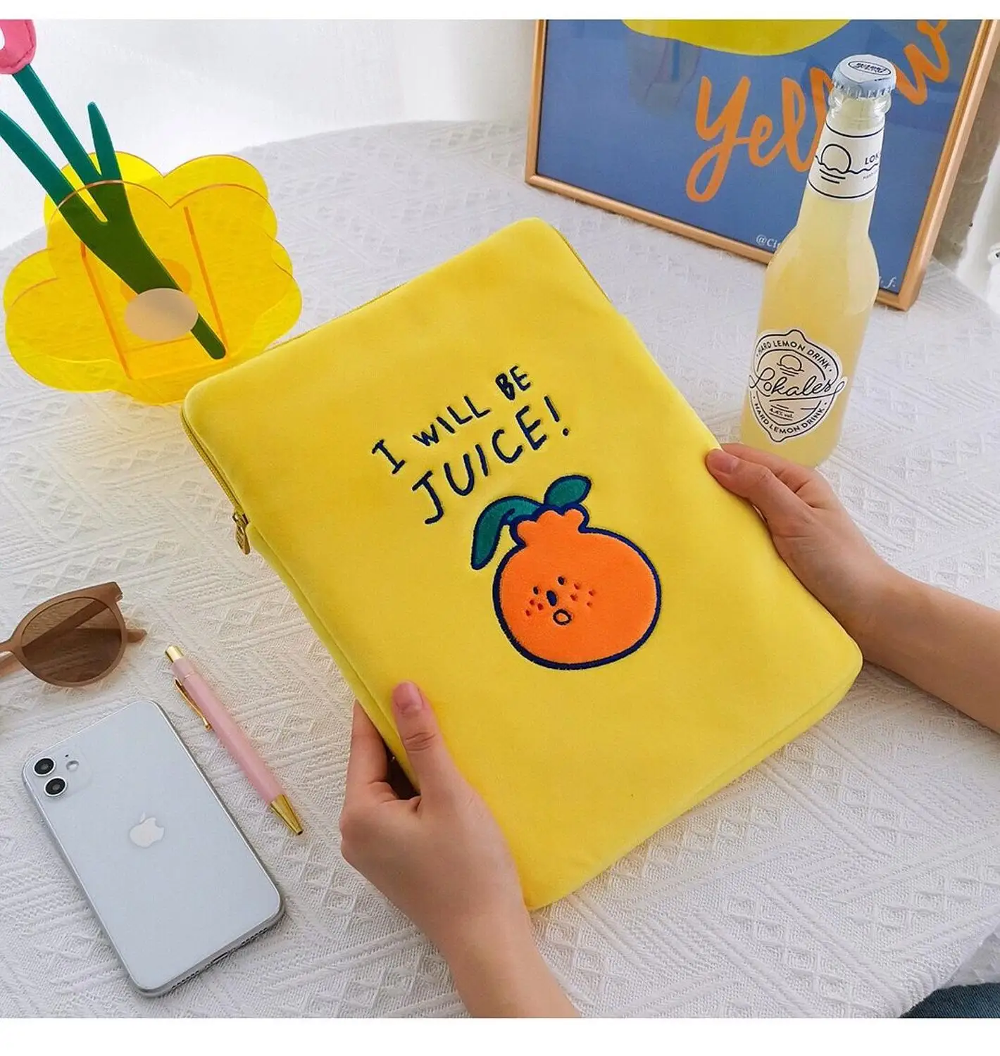 Cute Orange Handbag 11 10.5 9.7 inch Mac ipad Case Holder Korea Fashion iPad Liner Bags Cotton Soft Travel Business Storage bag |