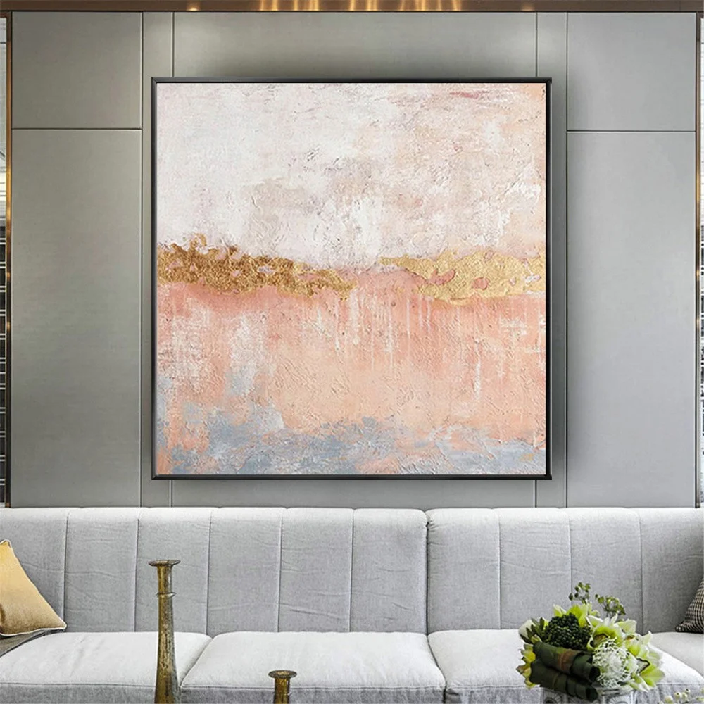 

Hand Painted Acrylic Canvas Oil Paintings brown pink Modern Abstract Wall Art modern Room Decor square original
