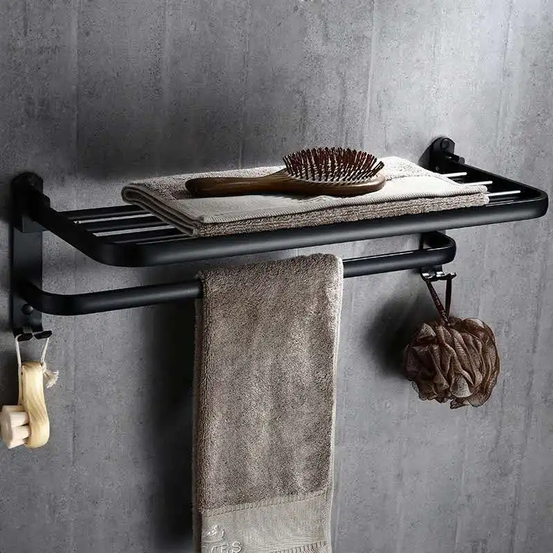 Black towel rack space aluminium racks elegant black hotel bathroom pendant set bar wall mount/ free punch | Обустройство дома