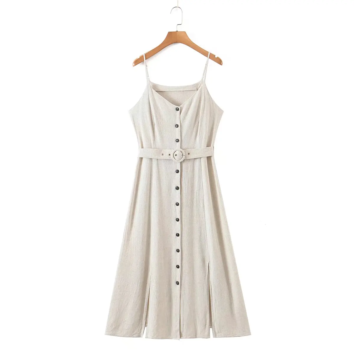 

2022 New Women's Cotton Linen Dress with Belt Sleeveless Female Casual Beach Dress
