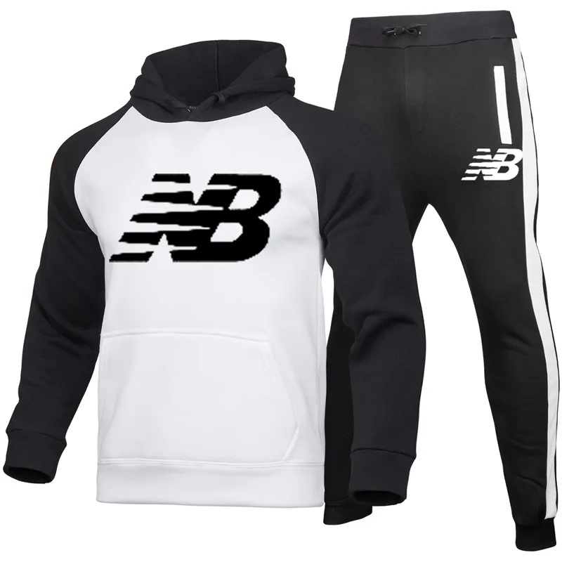 

Men's Tracksuit Hoodie Suit Fashion Letter Print Sweatshirt+Pants Autumn Brand Casual Sports Sets Two Piece Splicing Clothing