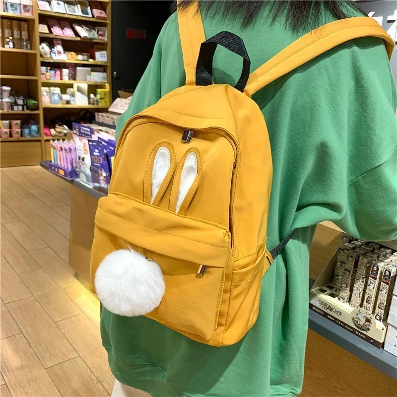 Нейлоновый Рюкзак Kawaii Bunny с мультяшными кроличьими ушками плюшевая женская сумка