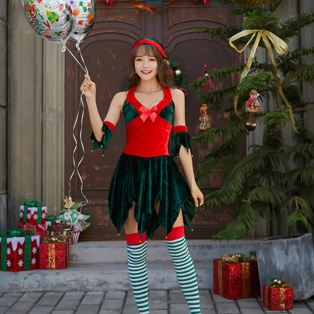 

Hot Christmas Santa Claus Cosplay Role Playing Costume Sleeveless Family Party Club Stage Show Performance Sexy Slip Dress 2021