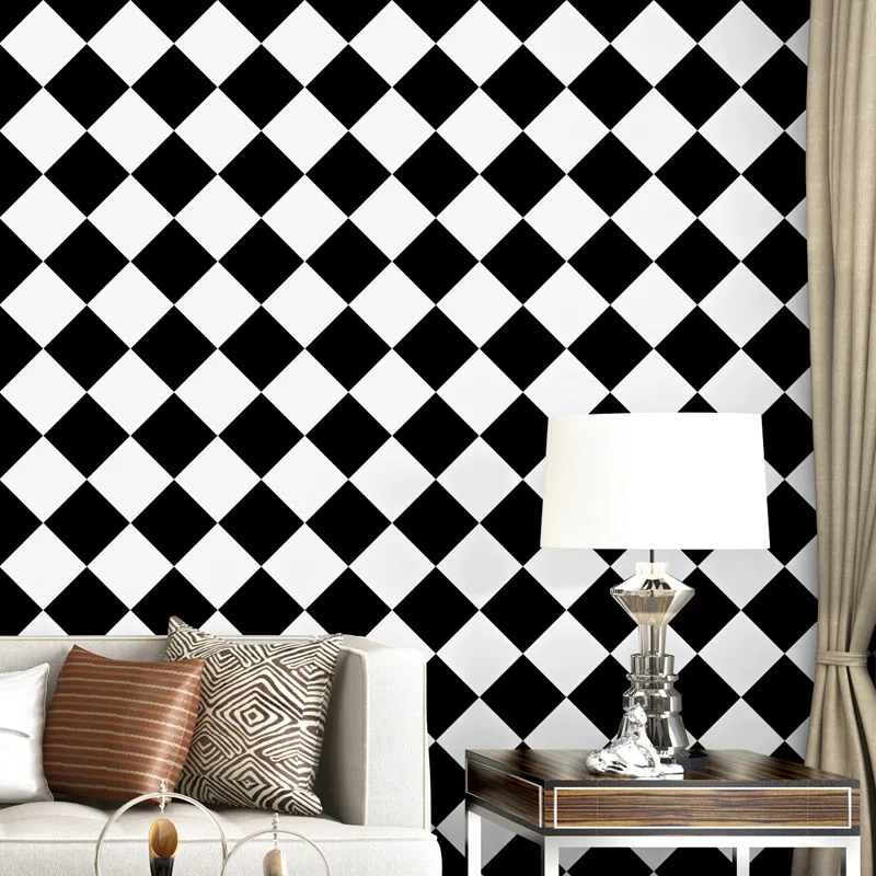 

3D fashion exfoliator geometrical pattern wallpaper black white squares combination wallpaper for modern living room bedroom