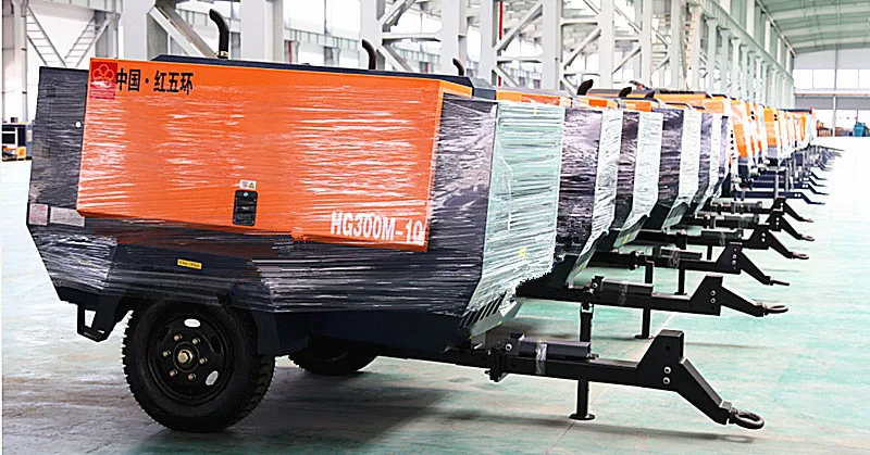 

185 cfm Small rotary diesel screw air compressor with wheels 7bar
