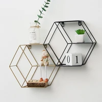 modern simple iron art hexagonal wall decorative shelves living room bedroom wall decoration finishing shelf craft storage frame
