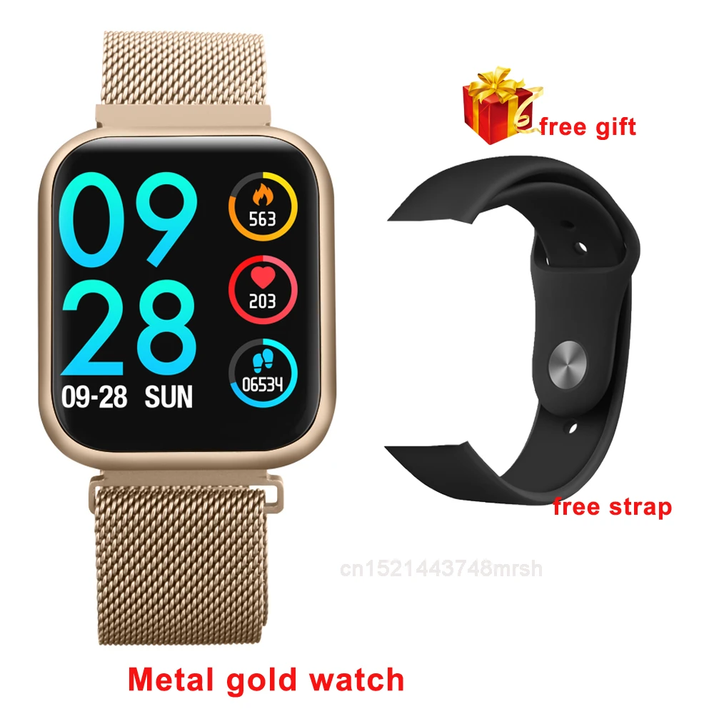 metal gold Мужские Смарт-часы P80, IP68, водонепроницаемые, с сенсорным экраном, Смарт-часы, монитор сердечного ритма, фитнес-браслет, женские Смарт-часы для мужчин vs B57 - Цвет: metal gold