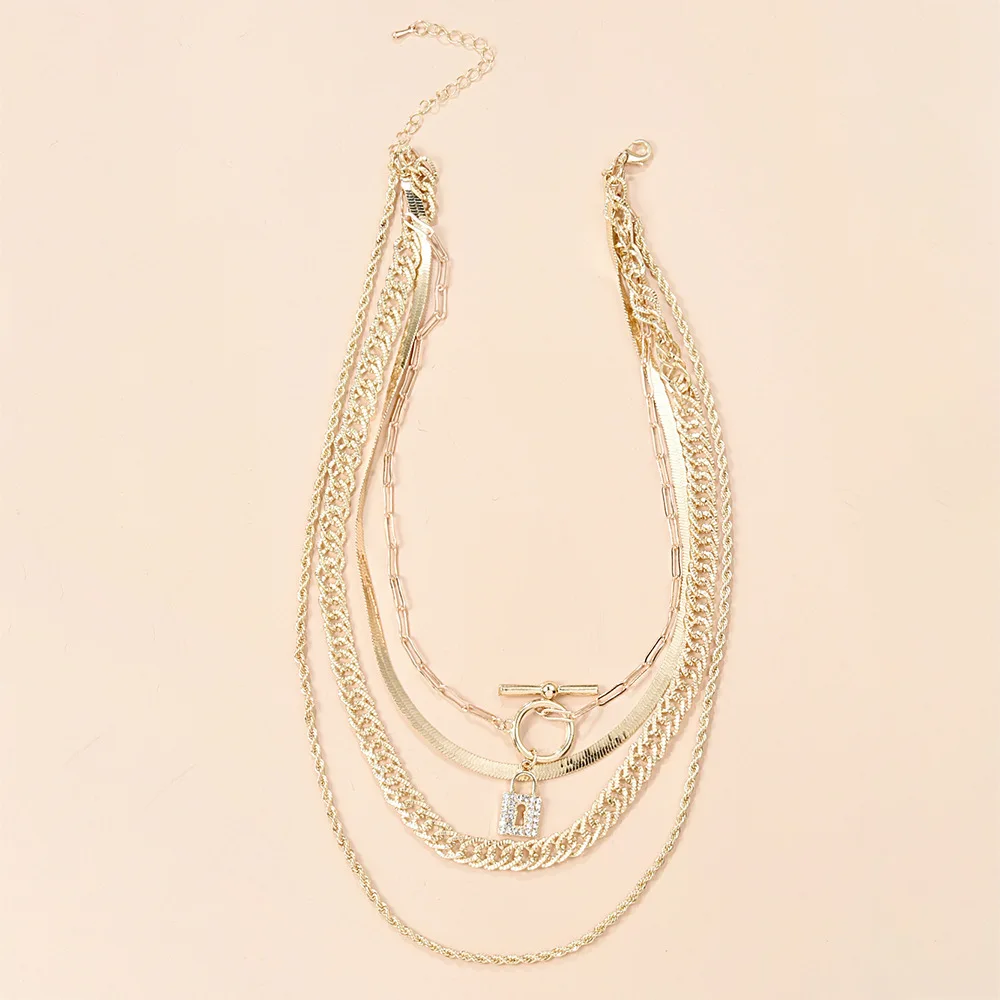 

INS Fashion Punk Style Alloy Multilayer Temperament Creative Geometric Lock Pendant Necklace N7347