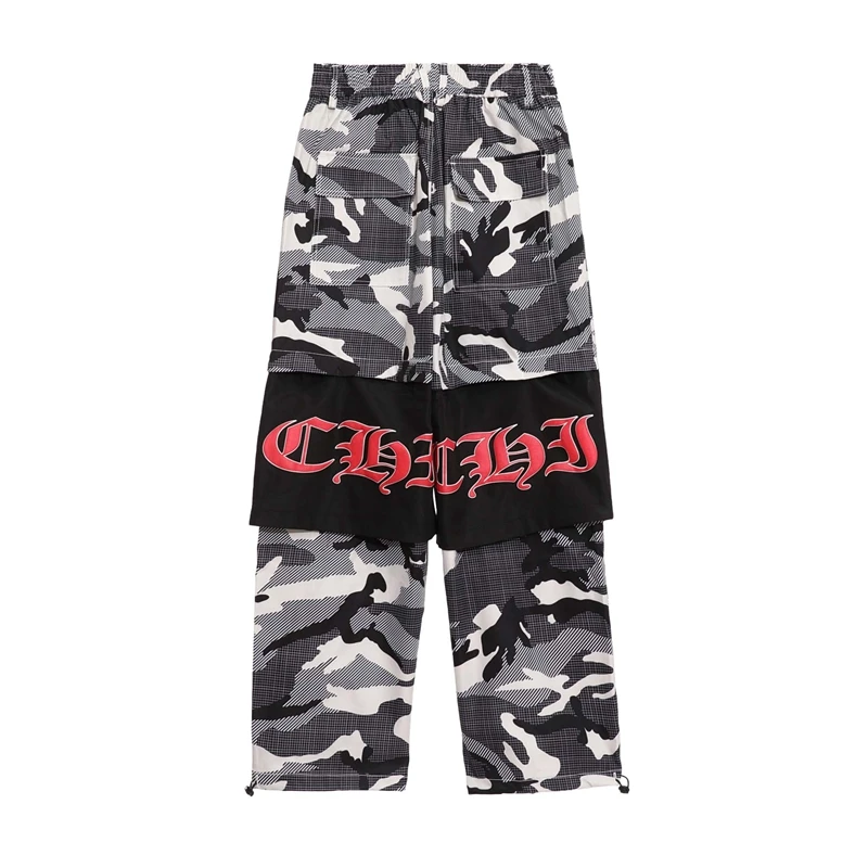 

Hip Hop Style Drawstring Feet Color Match Streetwear Cargo Pants Mens And Womens 2021 Straight Camouflage Baggy Trousers