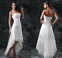 wedding dresses sexy strapless appliques lace high low little white ivory lace up back summer beach short bridal gowns
