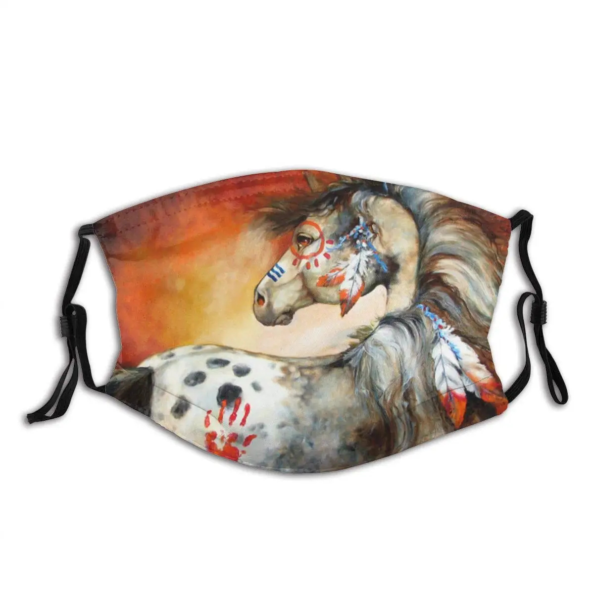 

Feathers Indian War Pony Animal Horses Print Washable Mask Bandana Balaclava Reusable and Adjustable with 2 Filter for Men Women