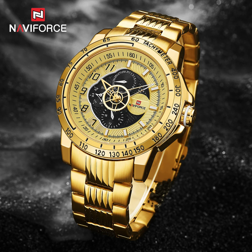 NAVIFORCE новые модные мужские часы золотые кварцевые наручные часы мужские многофункциональные золотые наручные часы Мужские часы Relogio Masculino