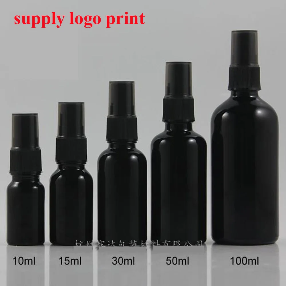 

50 шт./лот 10/15/30/50/100 мл Заводская оптовая продажа оригинальная яркая черная стеклянная тонкая распылительная бутылка для упаковки