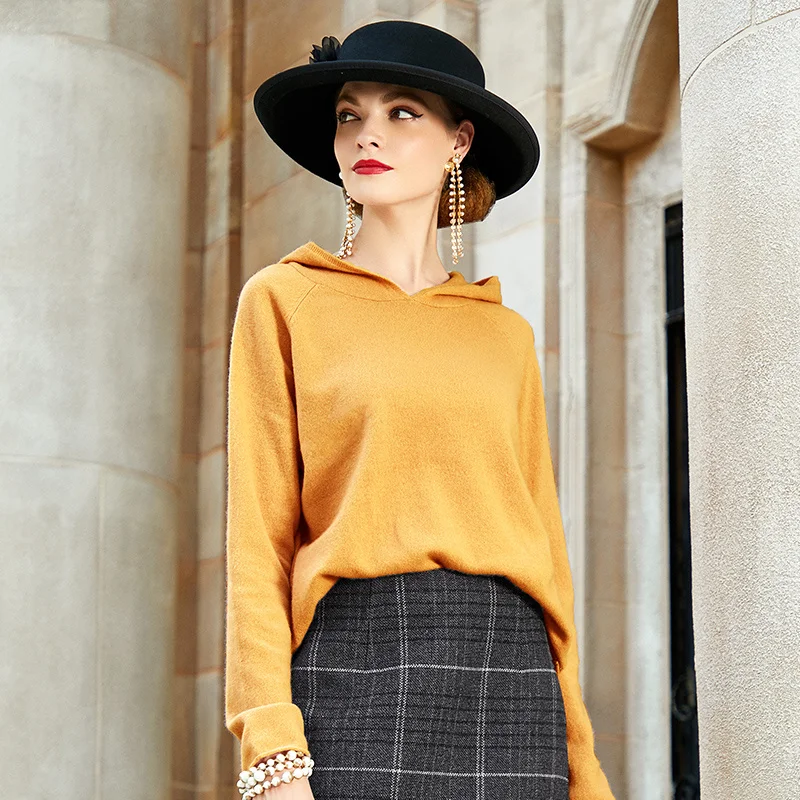 

SHZQ Yellow Bottomed Sweater Women's 2021 Autumn and Winter New Hooded Sweater Pullover Sweater Casual Loose Knit Top