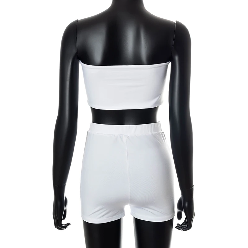 

Cutenove Sexy Party Club Women's Suit Summer 2021 Solid Color Crop Top Shirring Pants 2 Piece Set Vetement Femme Outfits