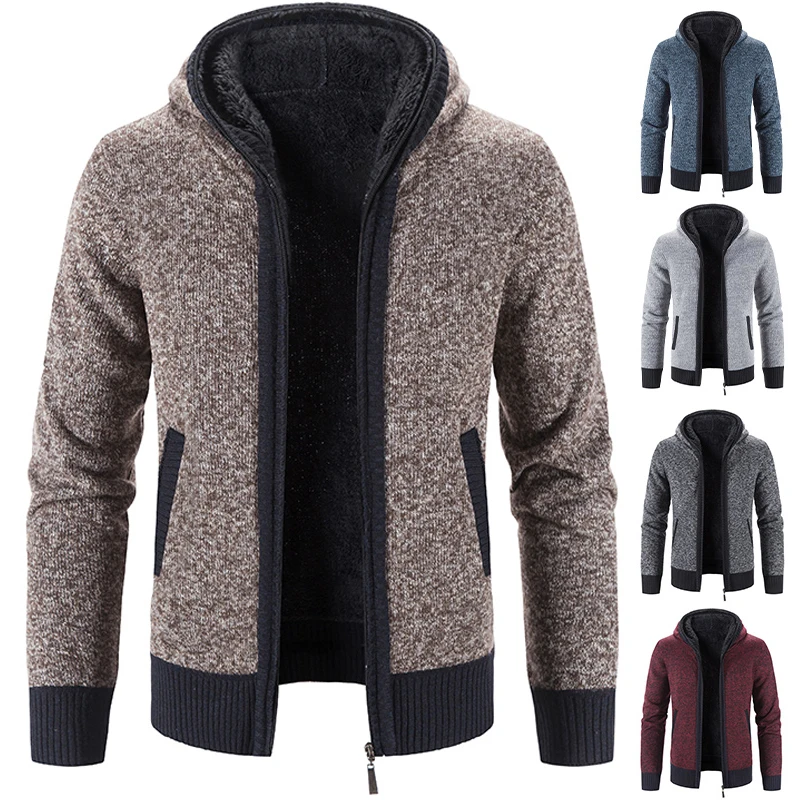 

Man Knitwear Casual Sweater WinterWarm Fleece Cashmere Vintage Fashion Handsome New Sweatercoat Hooded Zipper Cardigan
