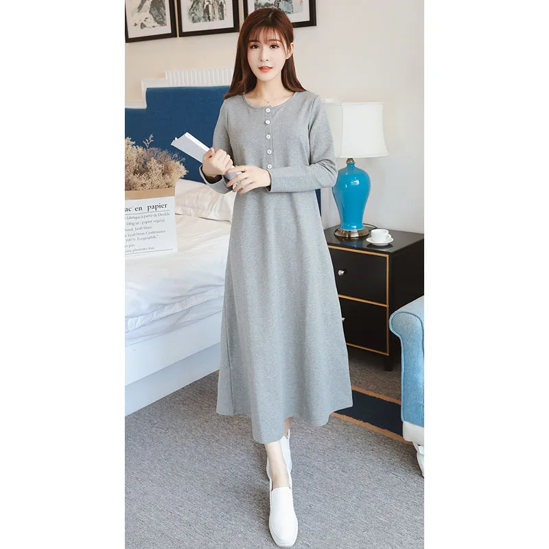 Платья для кормления на пуговицах беременных осенняя одежда Длинные платья
