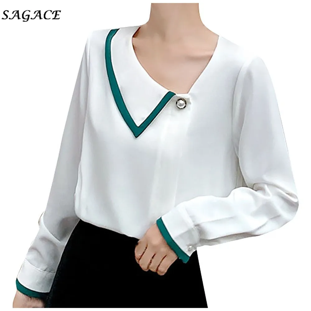 Рубашка Sagace Женская однотонная шифоновая блузка в стиле ретро Повседневная