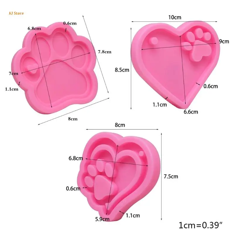 

3 Pcs Bear Paw Keychain Epoxy Resin Mold Jewelry Necklace Pendant Silicone Mould DIY Crafts Polymer Casting Tool