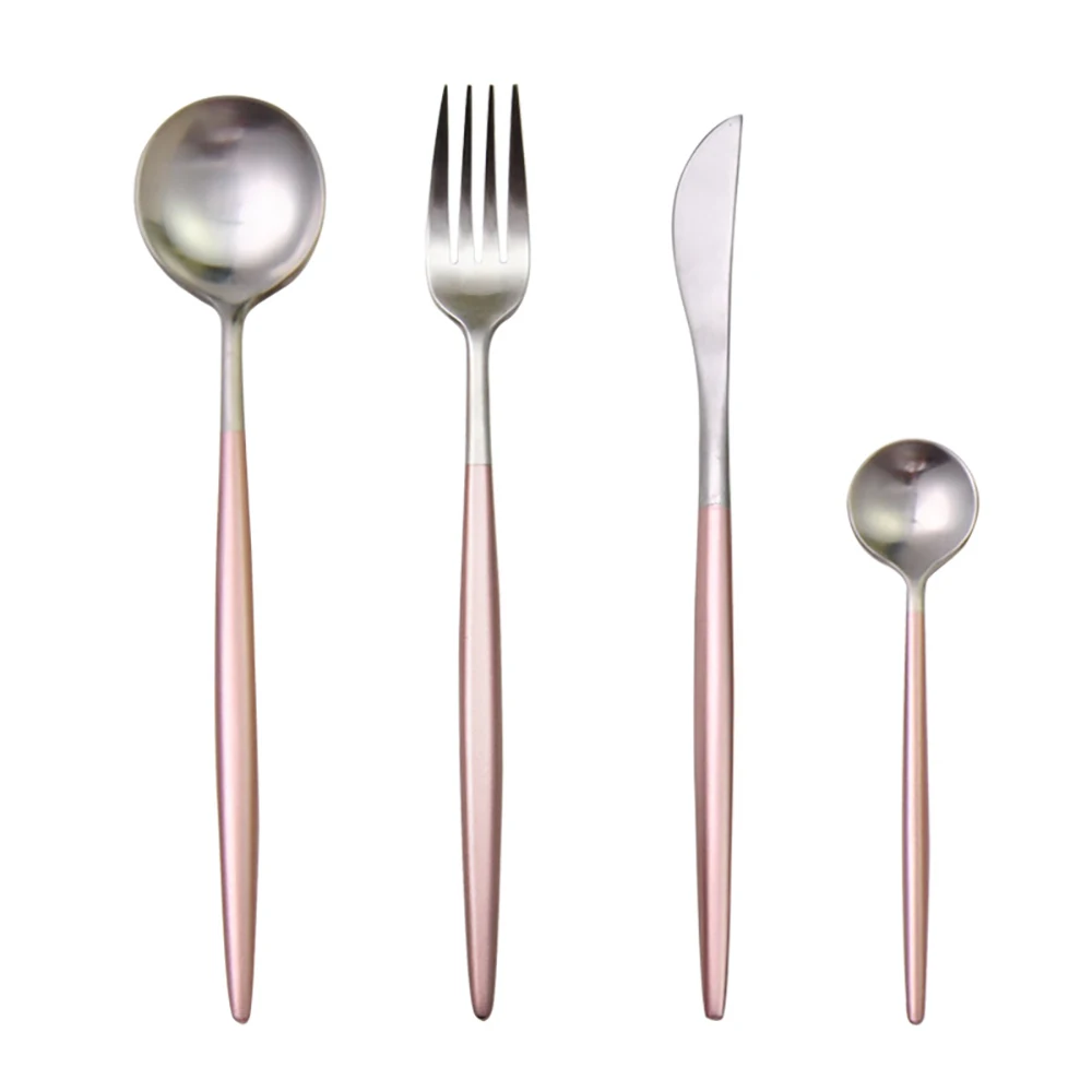 Stainless Steel 4 pcs Steak Knife Fork Coffee Spoon Teaspoon Dinnerware Set Kitchen Tableware Home Dishwasher Safe Cutlery