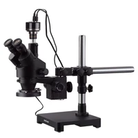 amscope 3 5x 45x black trinocular stereo zoom microscope on single arm boom stand 144 led compact ring light with hd camera